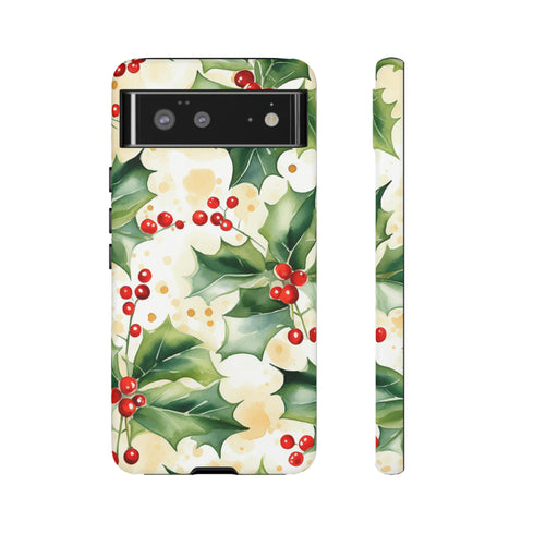 Christmas Holly on a Golden Background - Impact Resistant Phone Case Google Pixel 6 Matte